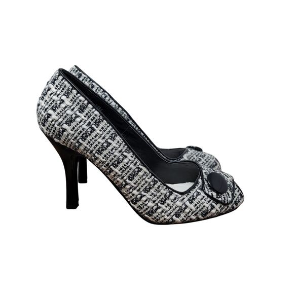 Chinese Laundry Cutie Tweed Kid Fabric Button Heels 7.5 - Picture 4 of 9